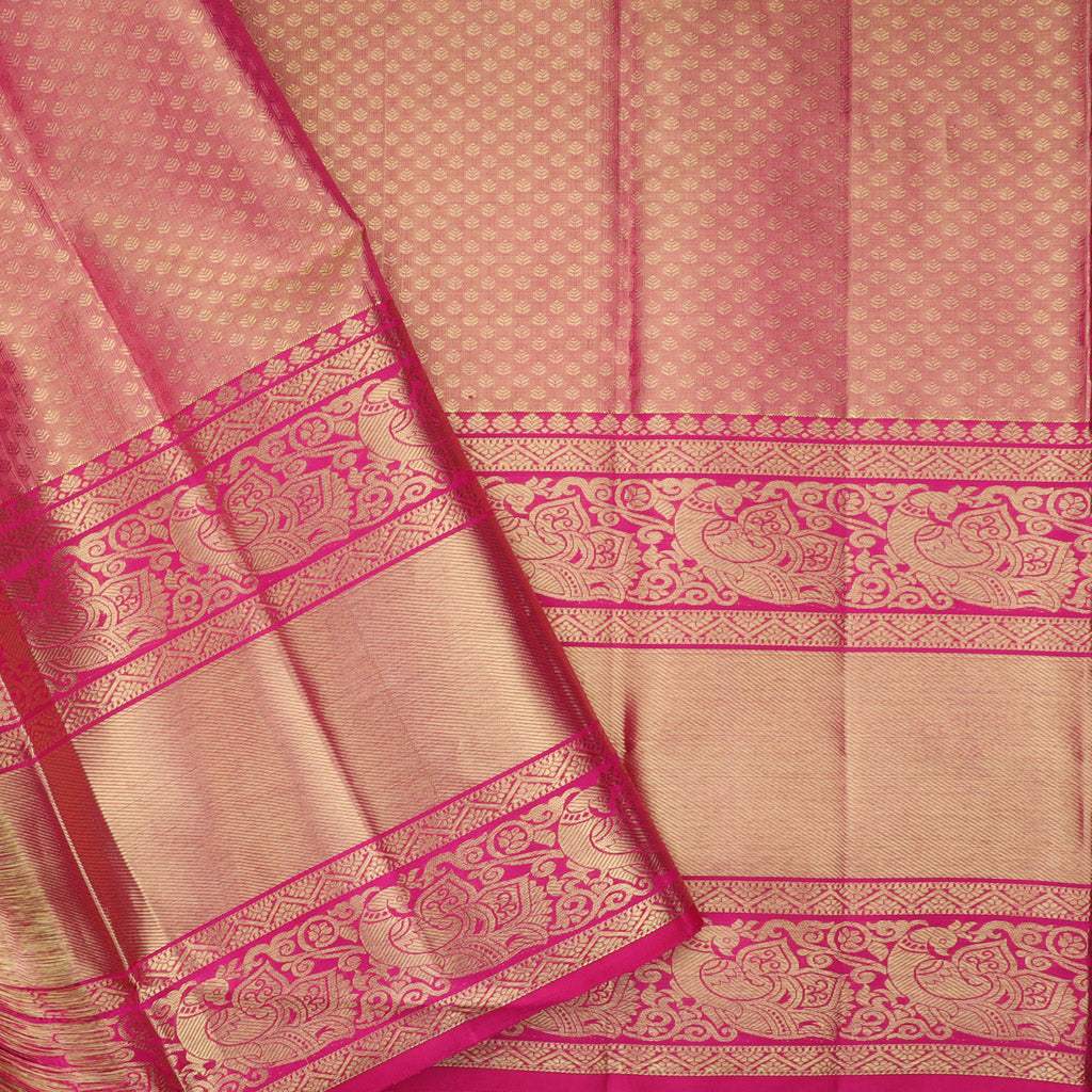 Bright Green Tissue Kanjivaram Silk Saree With Floral Jaal Design - Singhania's
