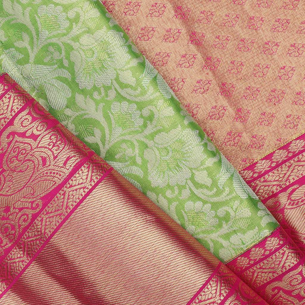 Bright Green Tissue Kanjivaram Silk Saree With Floral Jaal Design - Singhania's