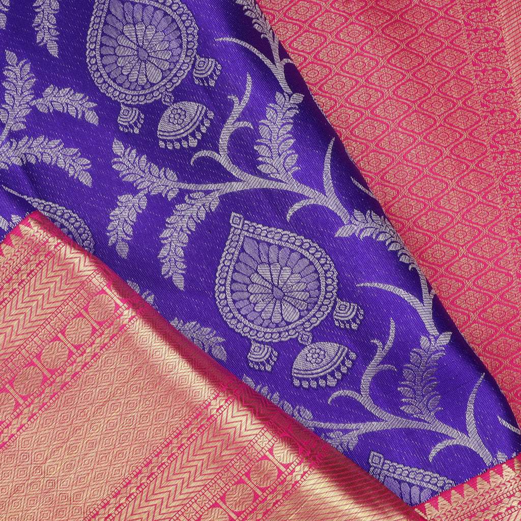 Vibrant Violet Kanjivaram Silk Saree With Jaal Design - Singhania's