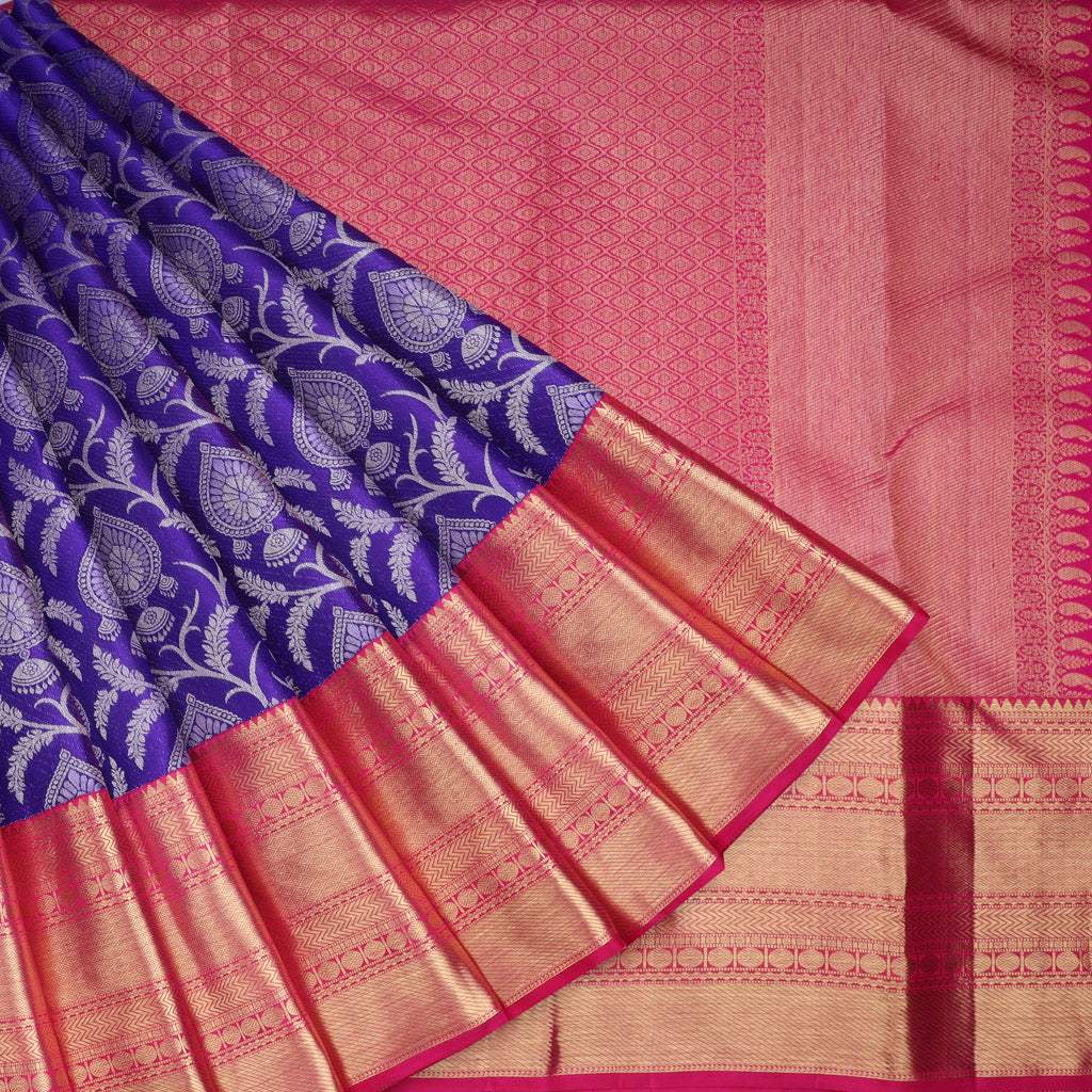 Vibrant Violet Kanjivaram Silk Saree With Jaal Design - Singhania's