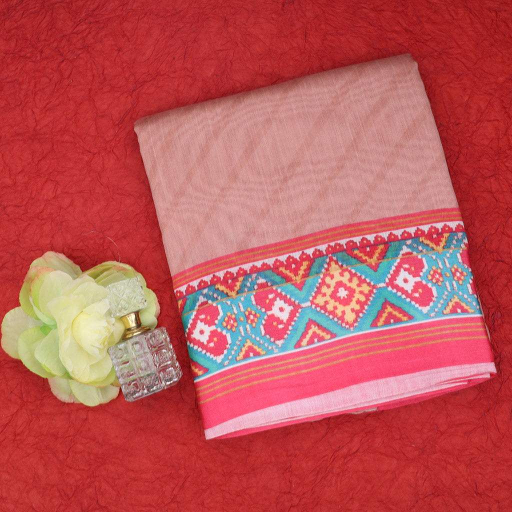 Dusty Pink Moonga Tussar Printed Saree With Patola Printed Border - Singhania's