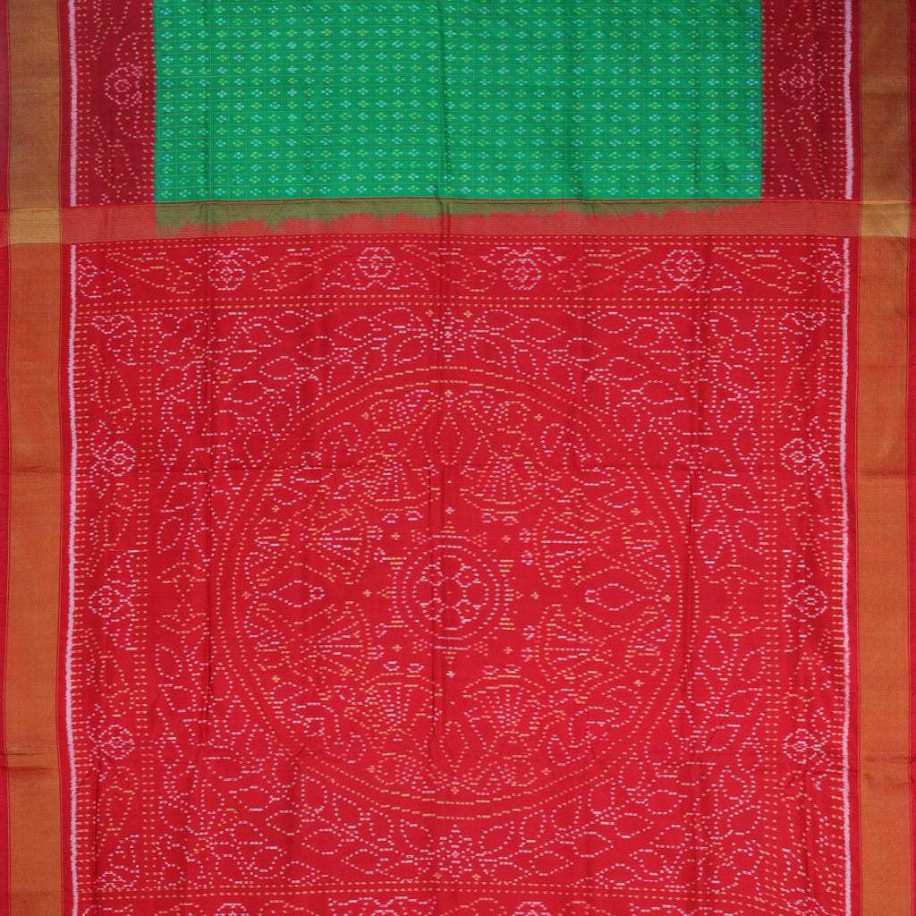 Spring Green Ikat Silk Handloom Saree - Singhania's