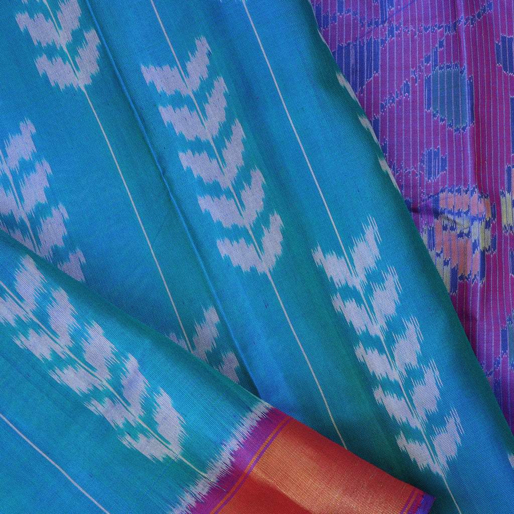 Sky Blue Ikat Silk Handloom Saree - Singhania's