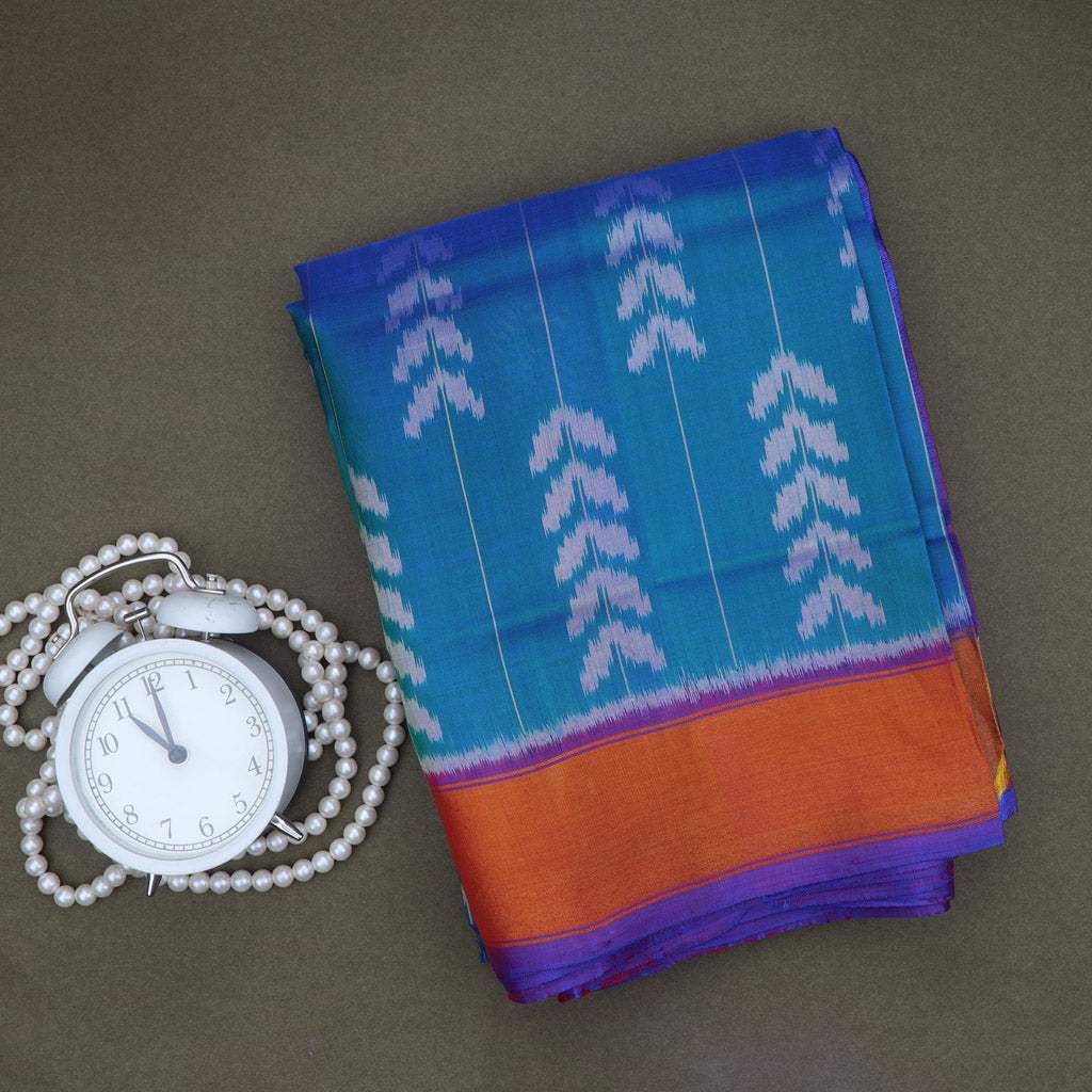 Sky Blue Ikat Silk Handloom Saree - Singhania's