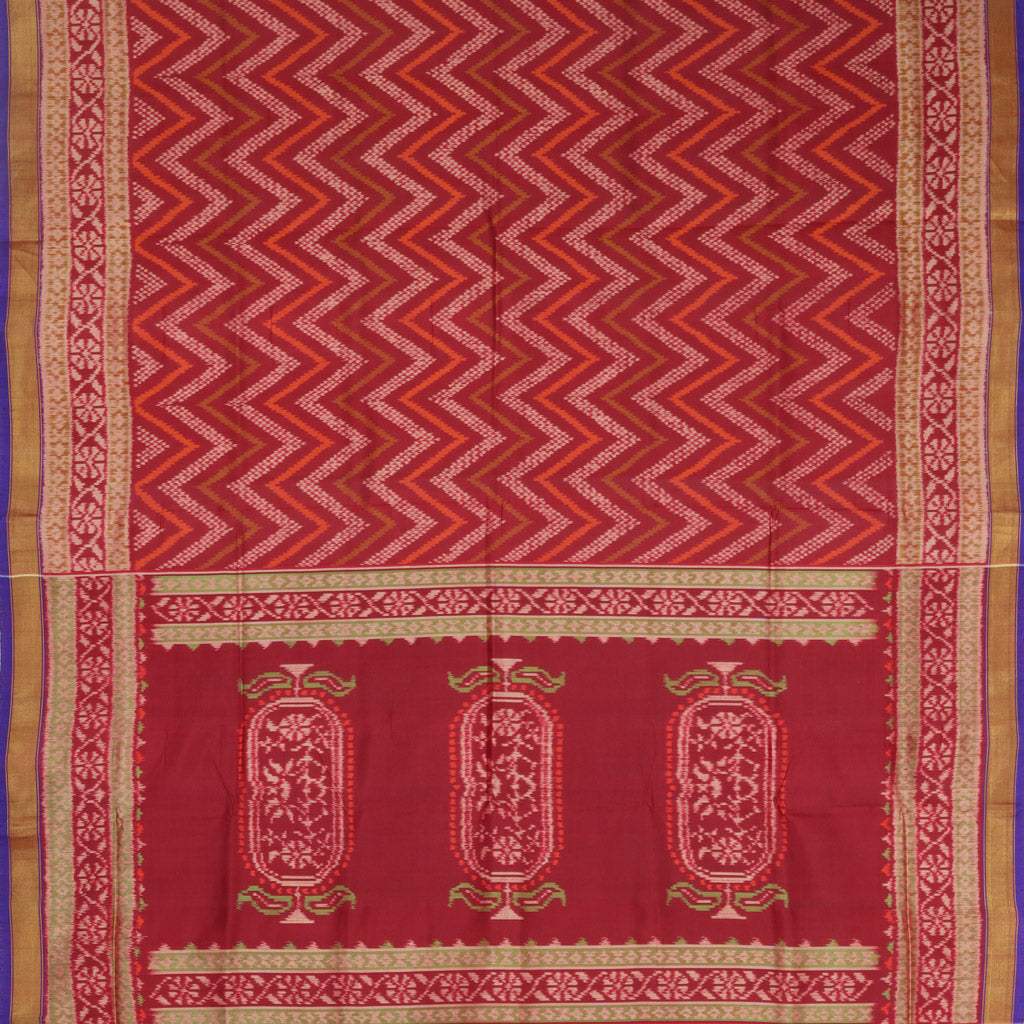 Deep Red Ikat Silk Handloom Saree - Singhania's