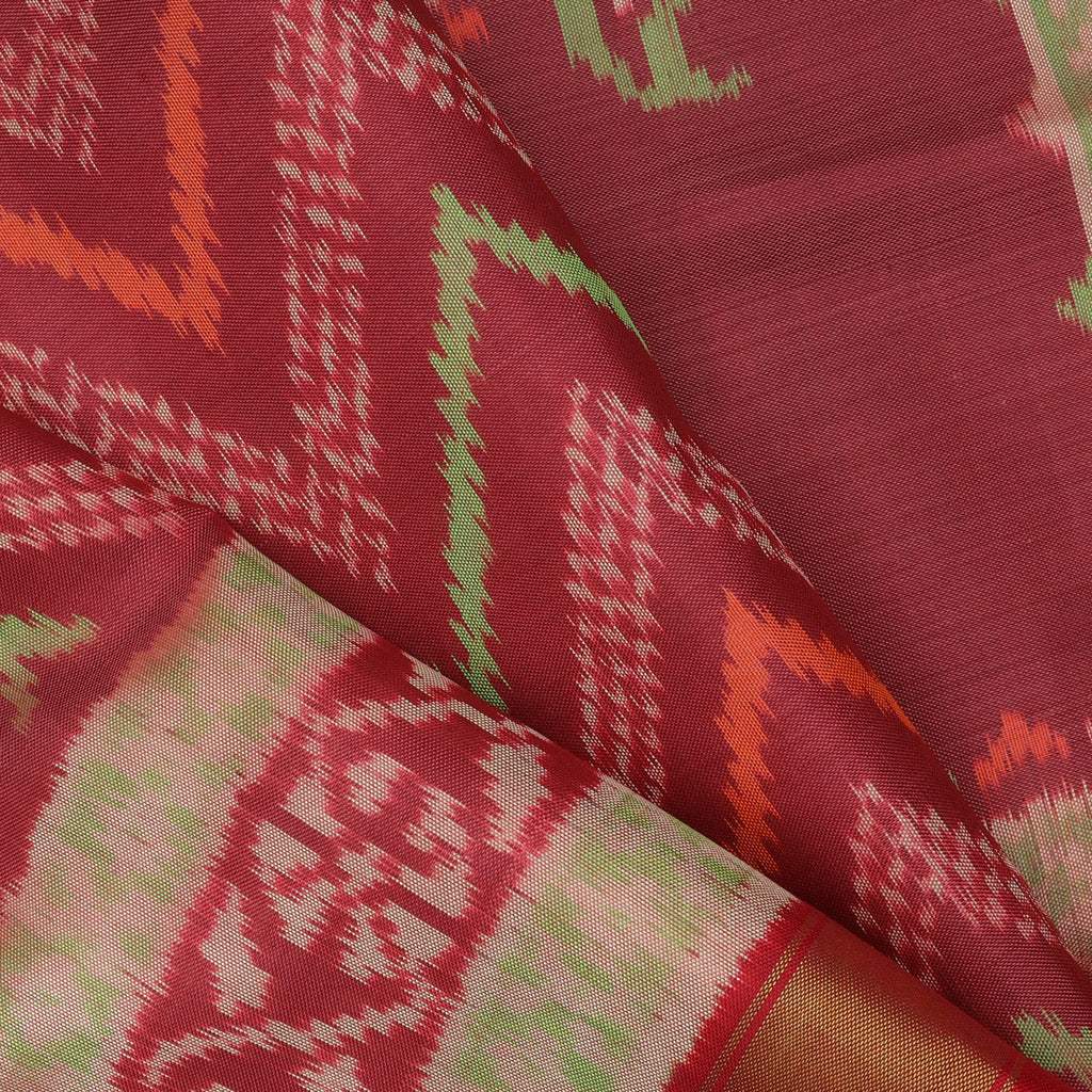 Brick Red Ikat Silk Handloom Saree - Singhania's