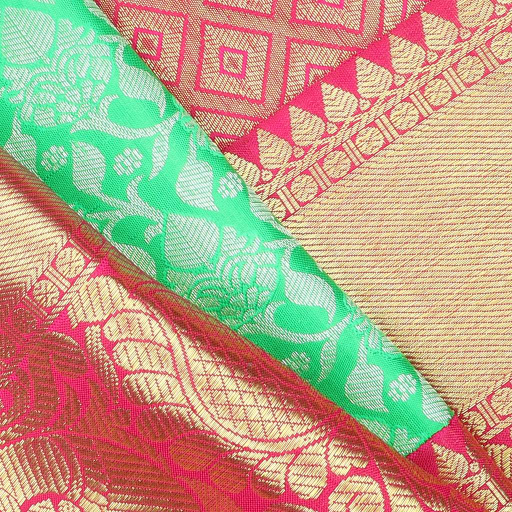 Spring Green Kanjivaram Silk Saree With Floral Pattern - Singhania's