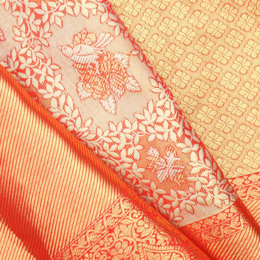 Dual Shade Beige Orange Tissue Kanjivaram Silk Saree With Jaal Design - Singhania's