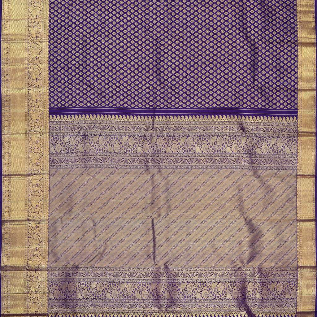 Dark Violet Kanjivaram Silk Saree With Floral Buttis - Singhania's