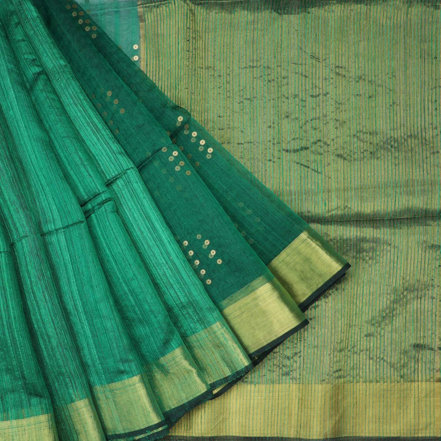 Deep Green Matka Silk Saree With Sequin Embroidery - Singhania's