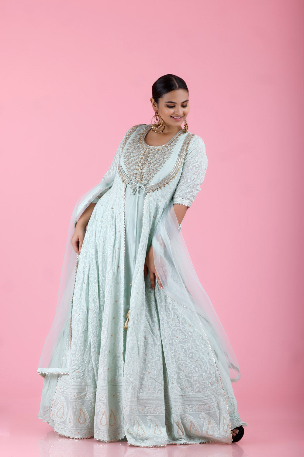 Light Mint Green Embroidered Georgette Gown