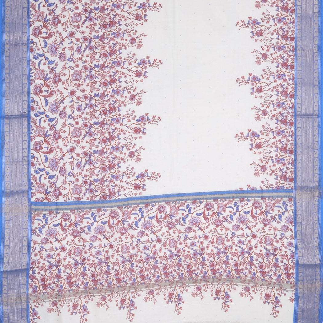 White Printed Cotton Saree - Singhania's