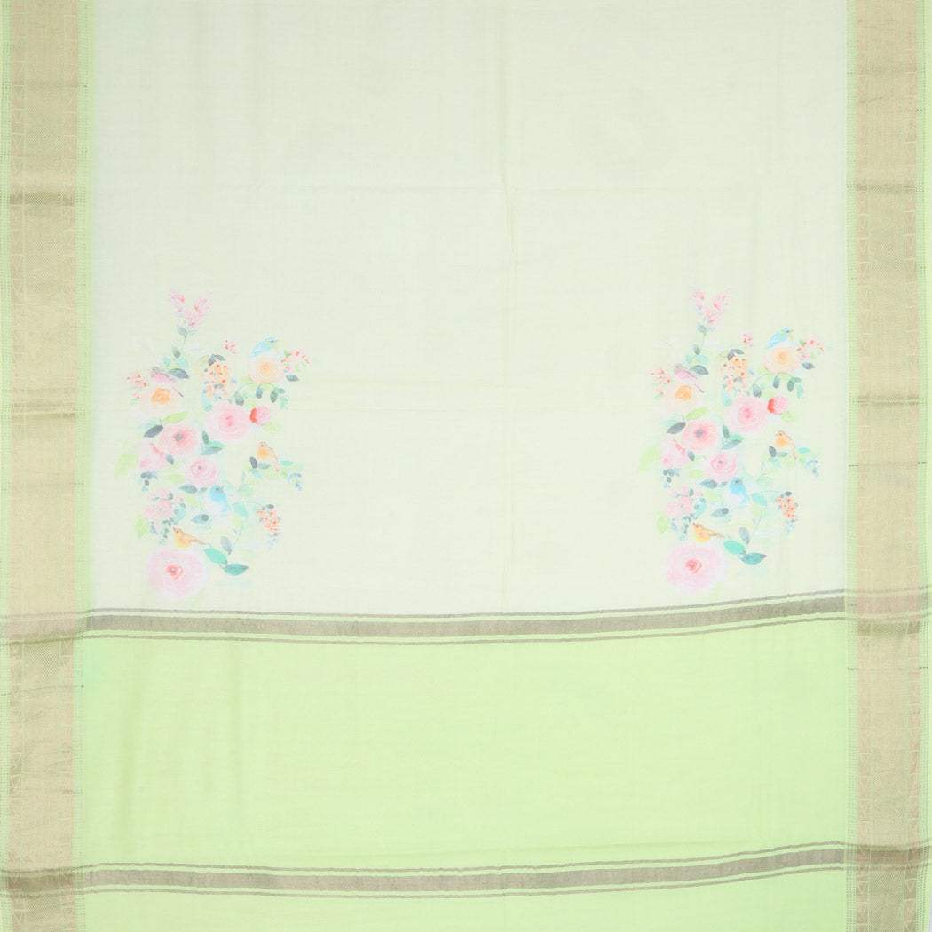 Pastel Green Printed Cotton Saree - Singhania's