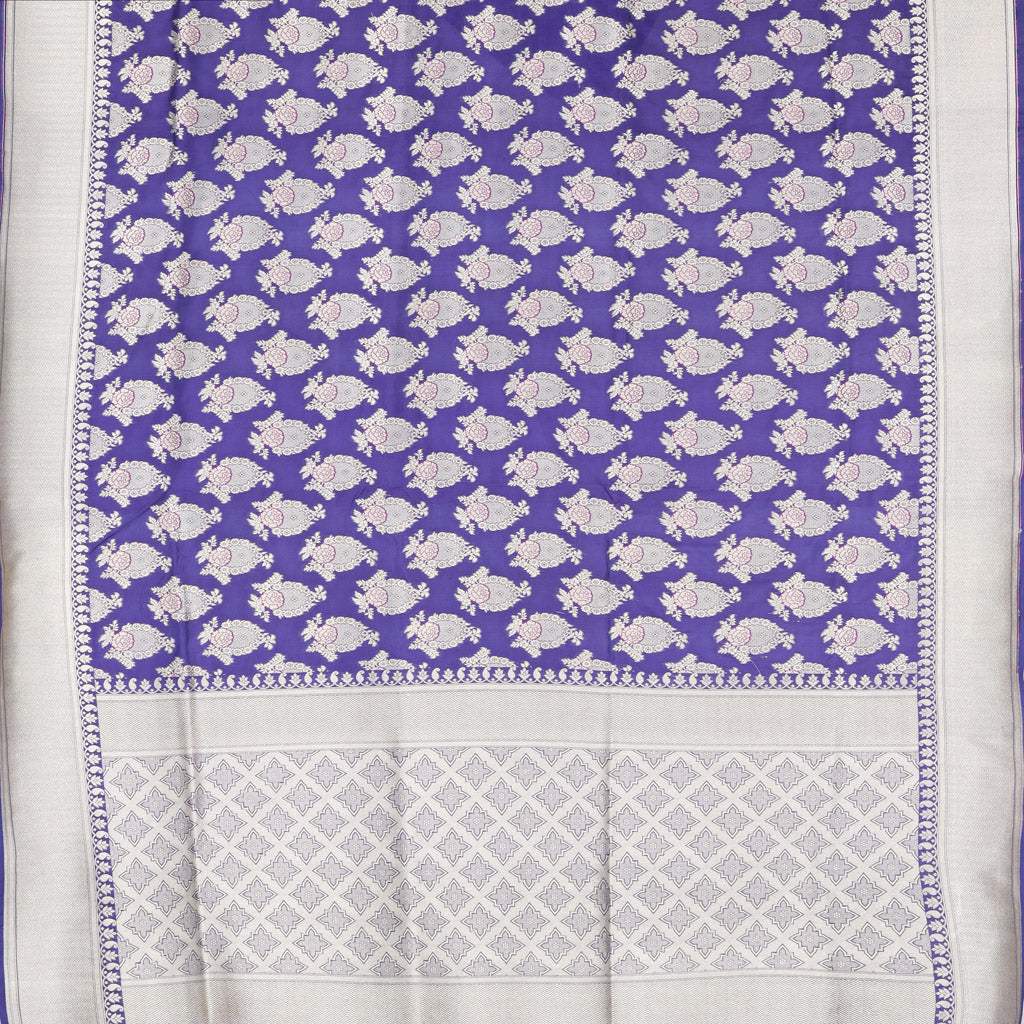 Blue Banarasi Silk Handloom Saree With Floral Motif Pattern - Singhania's