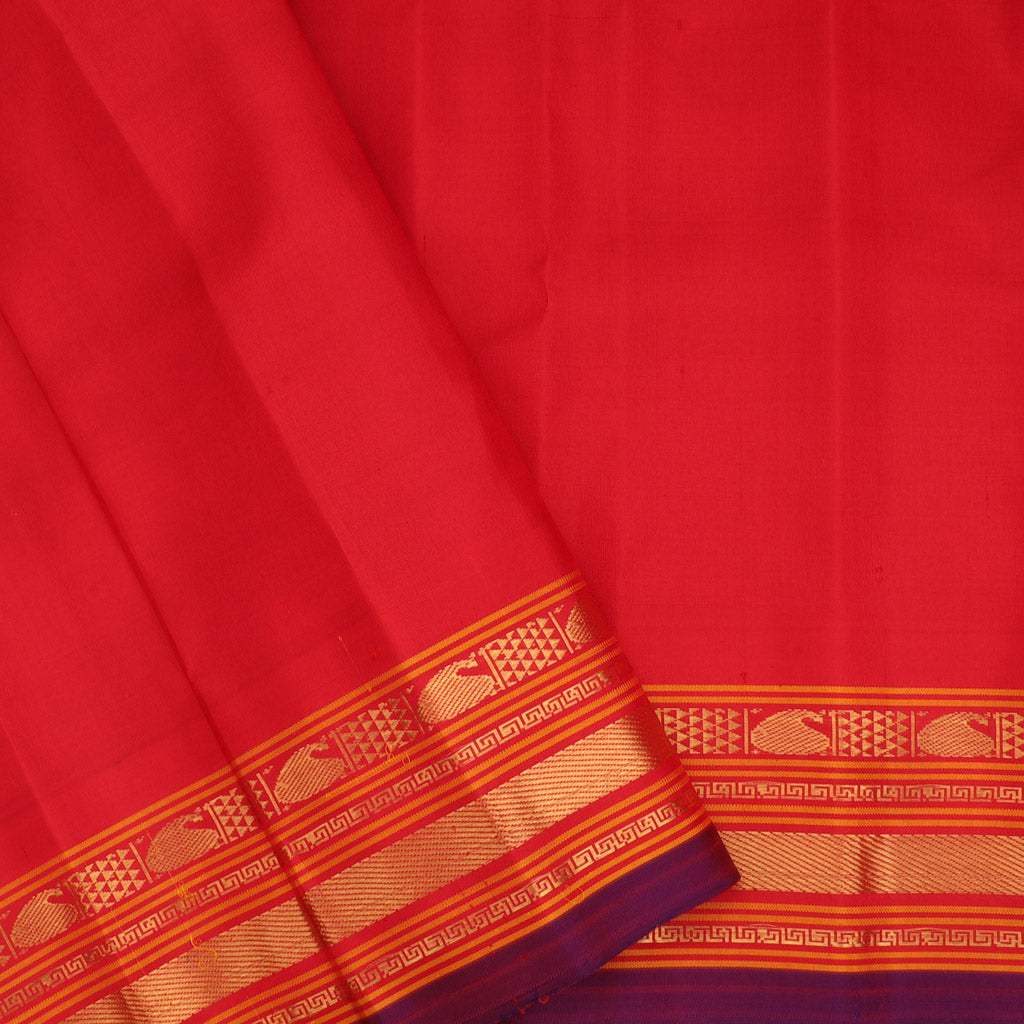 Blue Violet Gadwal Silk Handloom Saree - Singhania's