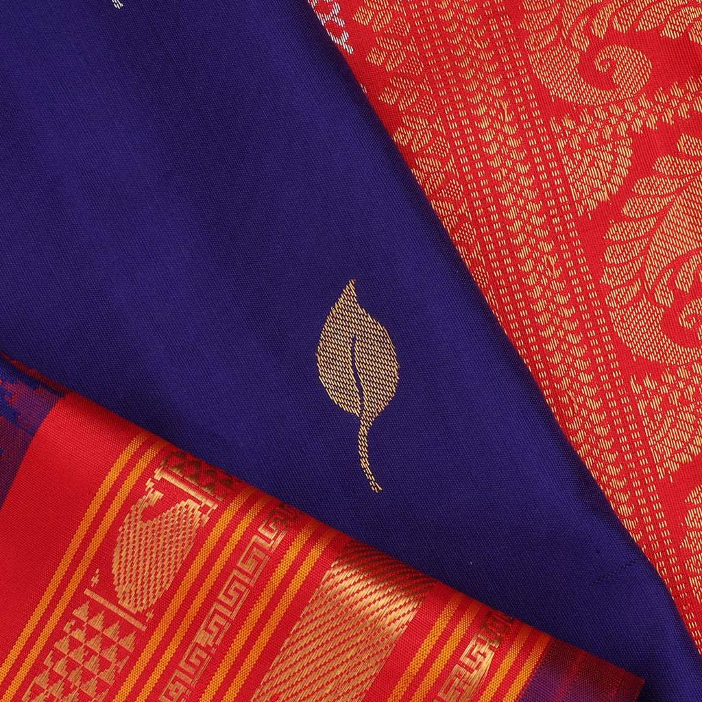 Blue Violet Gadwal Silk Handloom Saree - Singhania's