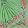 Light Green Floral Embroidery Tussar Designer Saree - Singhania's