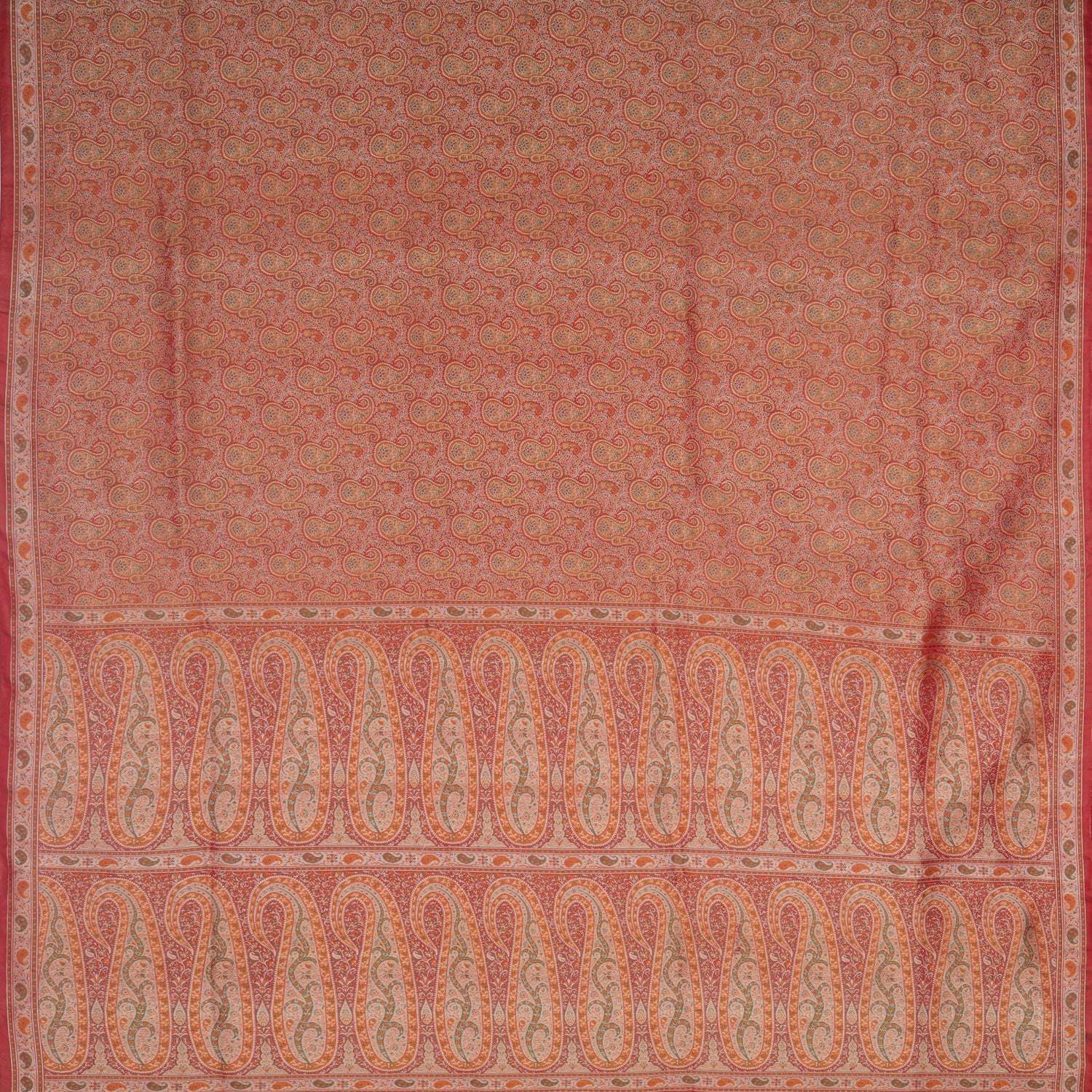 Tomato Red Banarasi Silk Handloom Saree With Paisley Motif Pattern - Singhania's
