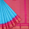 Sky Blue Gadwal Silk Handloom Saree With Checks Pattern - Singhania's