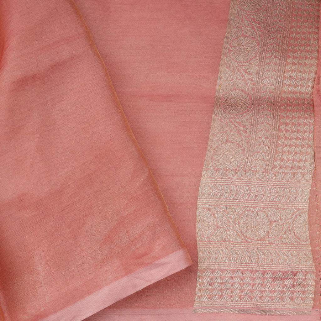 Dusky Peach Tissue Banarasi Silk Saree - Singhania's