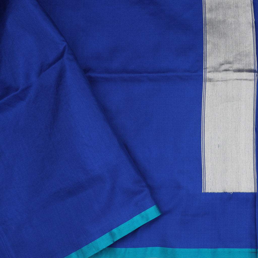 Blue Banarasi Silk Handloom Saree With Floral Motifs - Singhania's