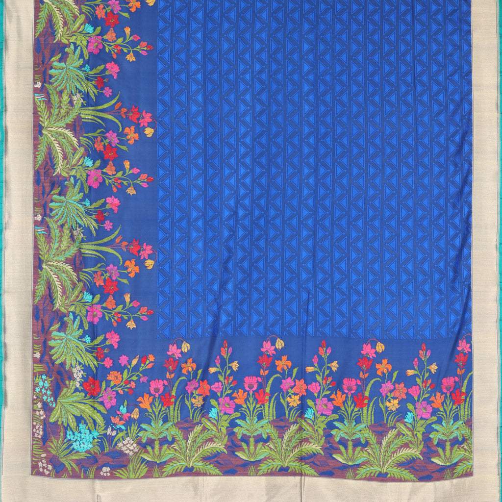 Blue Banarasi Silk Handloom Saree With Floral Motifs - Singhania's