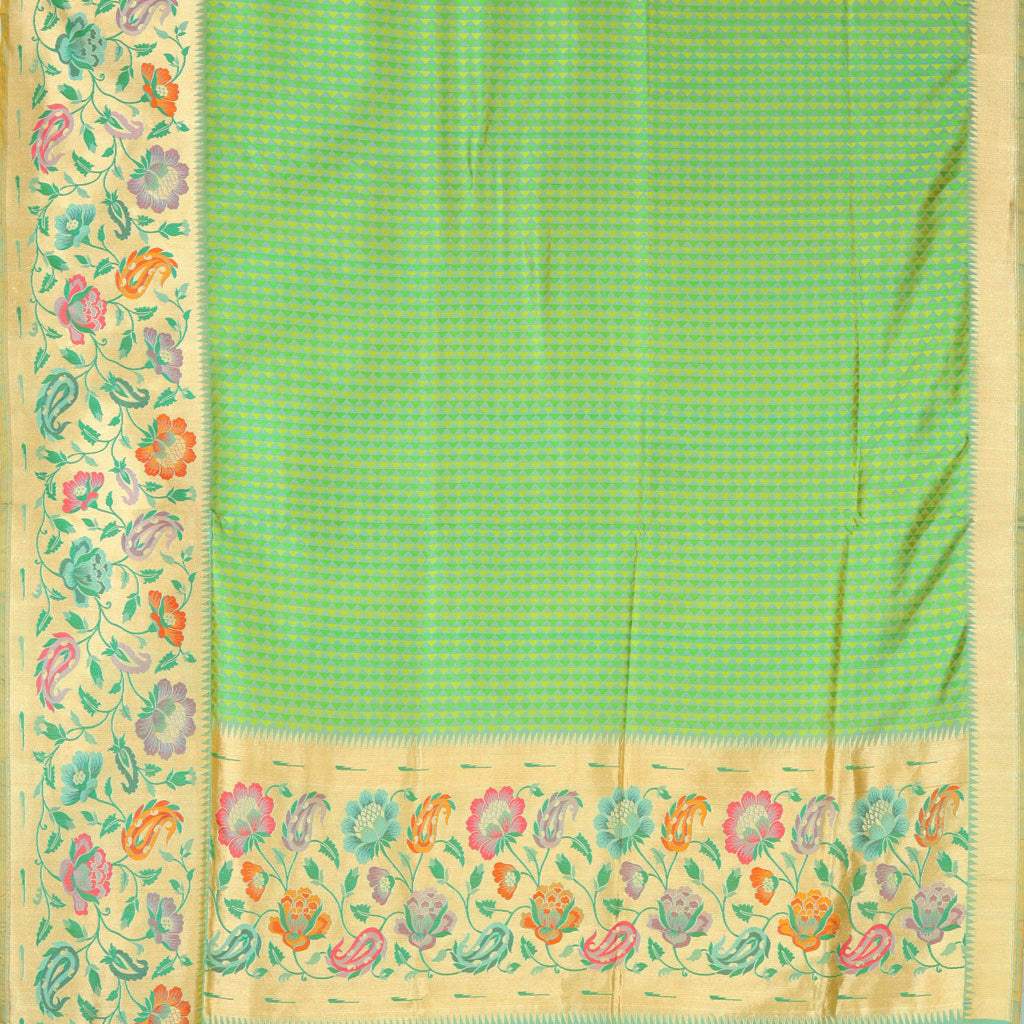 Green Banarasi Silk Handloom Saree With Paithani Border - Singhania's