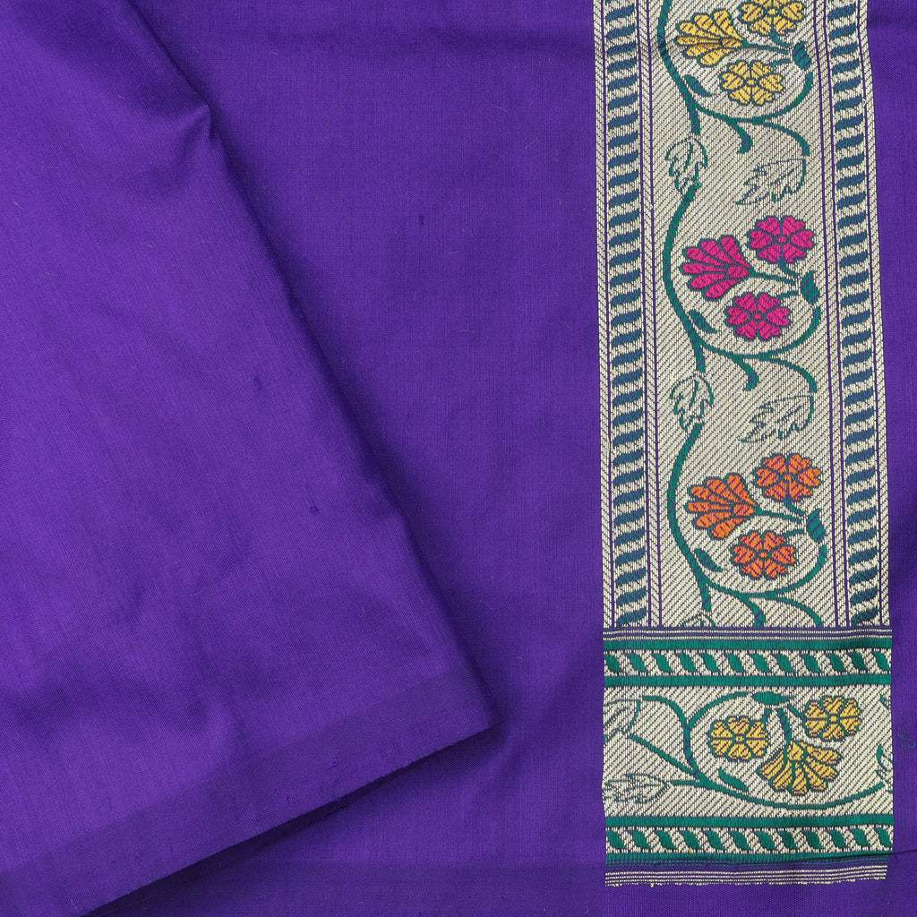 Violet Satin Banarasi Silk Handloom Saree With Floral Buttas - Singhania's