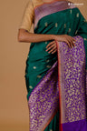 Teal Green Banarasi Silk Handloom Saree With Floral Motifs