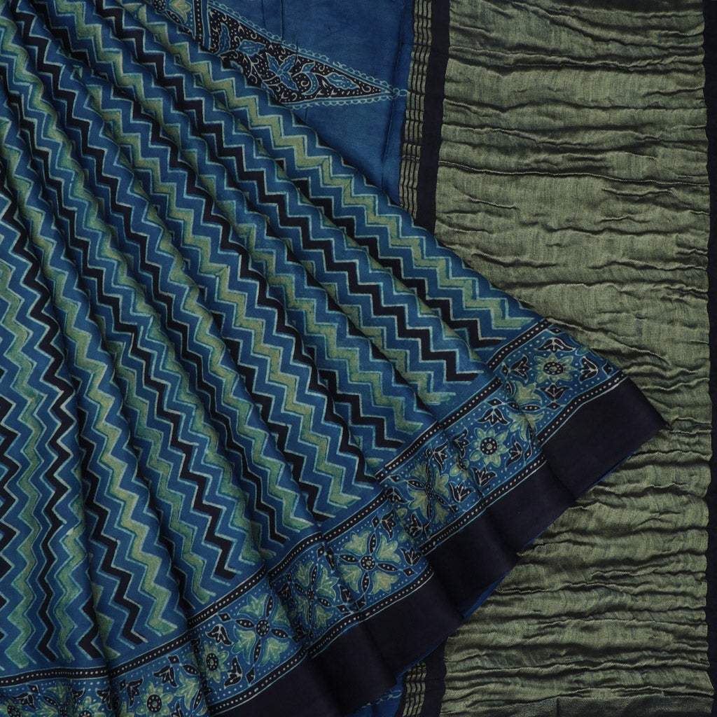 Buy Indigo String Ajrakh Cotton Saree Online - House Of Elegance – House Of  Elegance - Style That Inspires