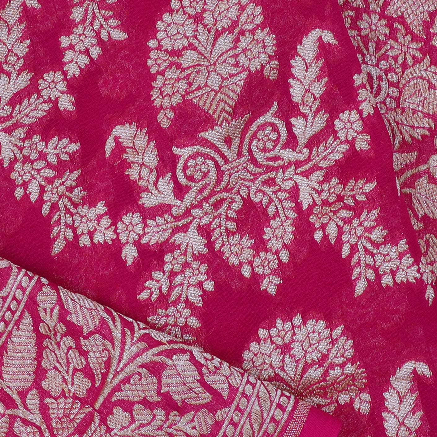 Cherry Pink Banarasi Georgette Saree With Jaal Design - Singhania's
