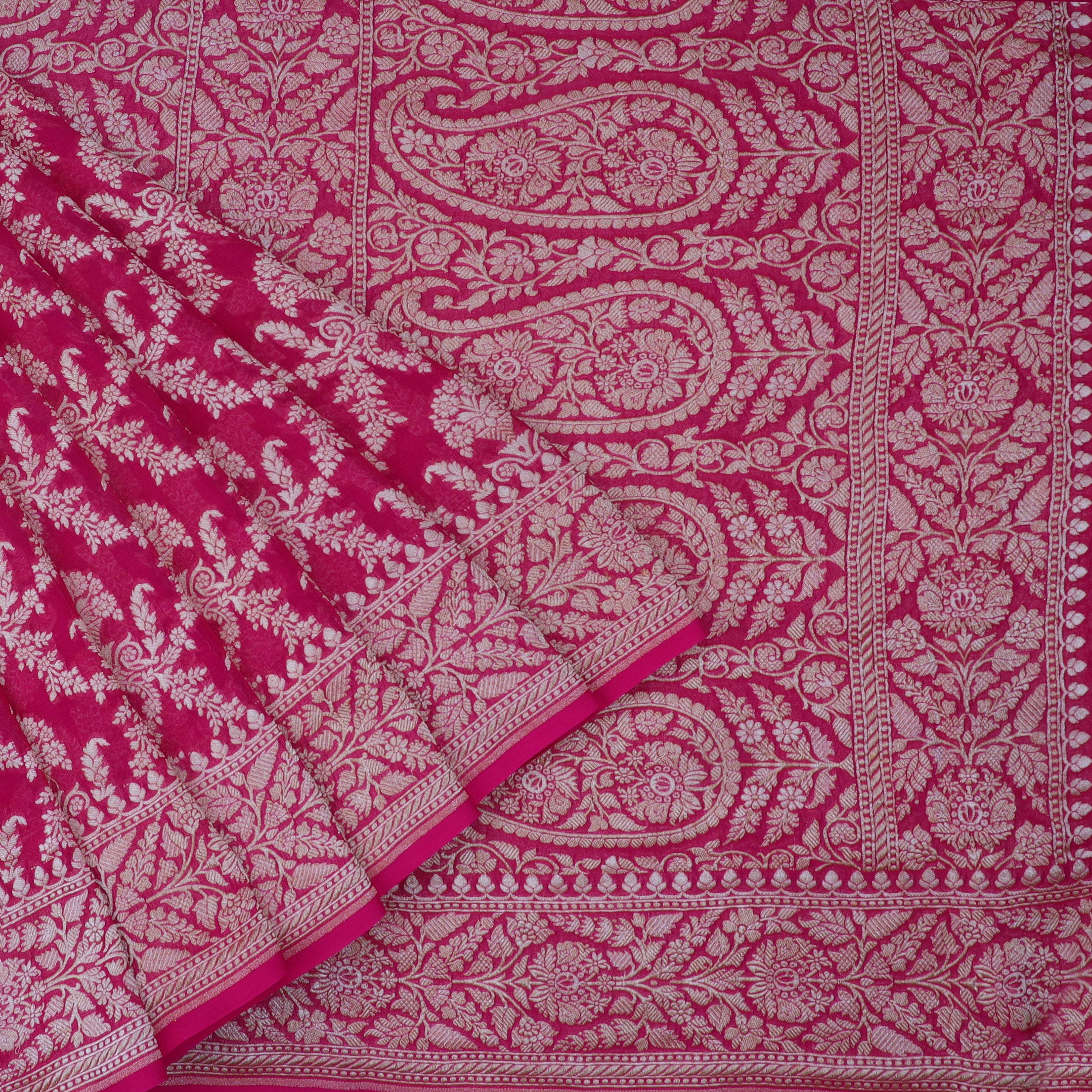Cherry Pink Banarasi Georgette Saree With Jaal Design - Singhania's