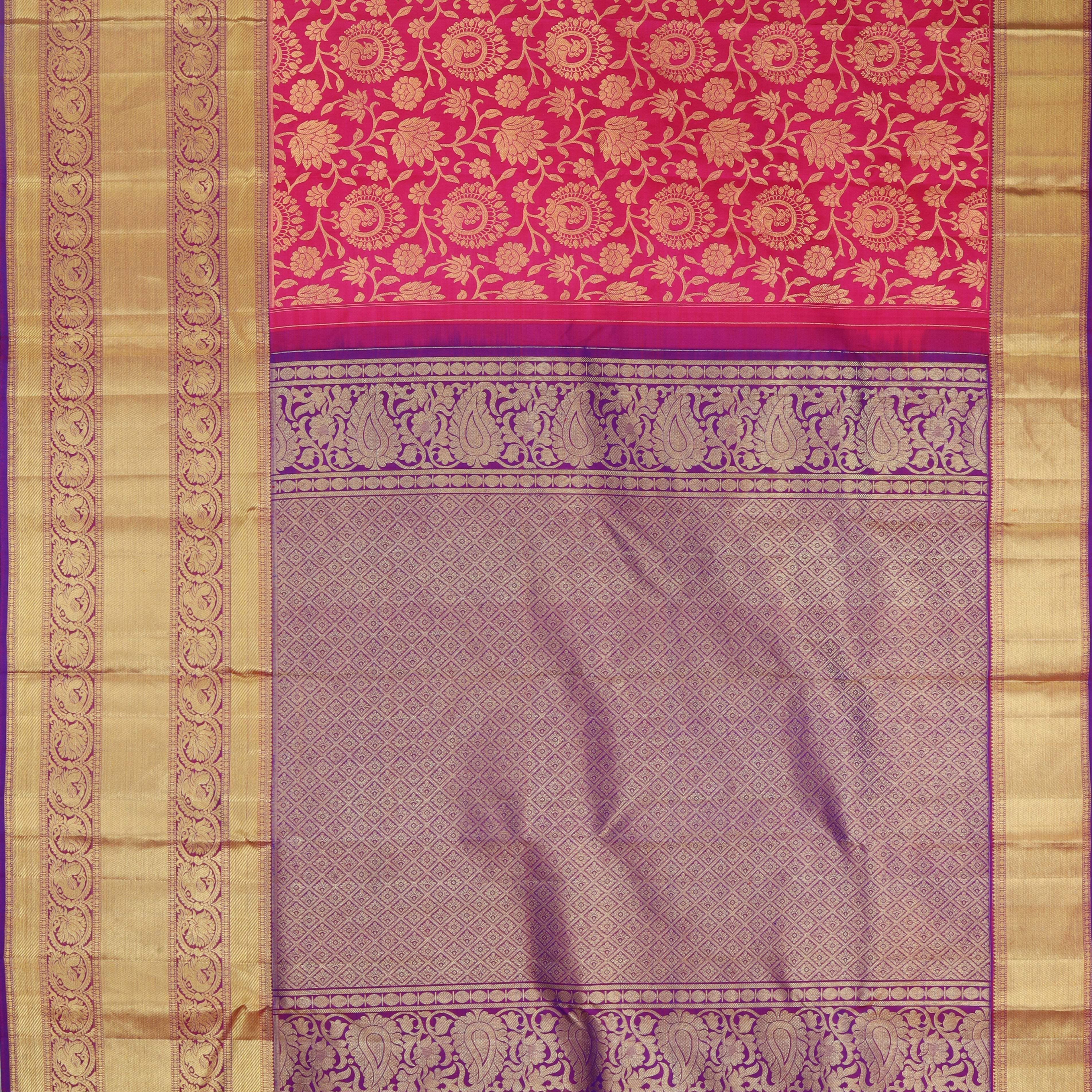 Hot Pink Kanjivaram Silk Saree With Jaal Design - Singhania's
