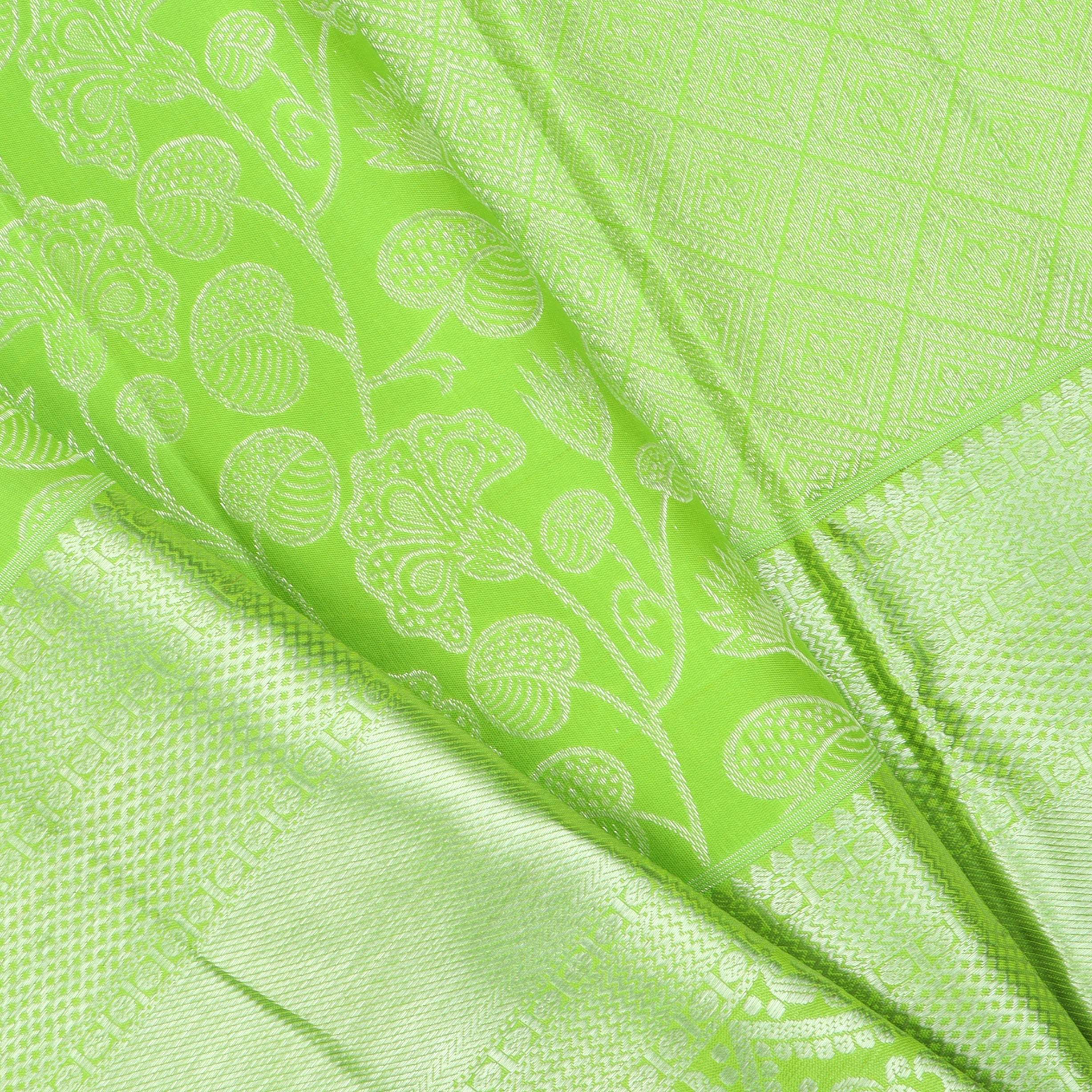 Bright Green Kanjivaram Silk Saree With Floral Motif Pattern - Singhania's