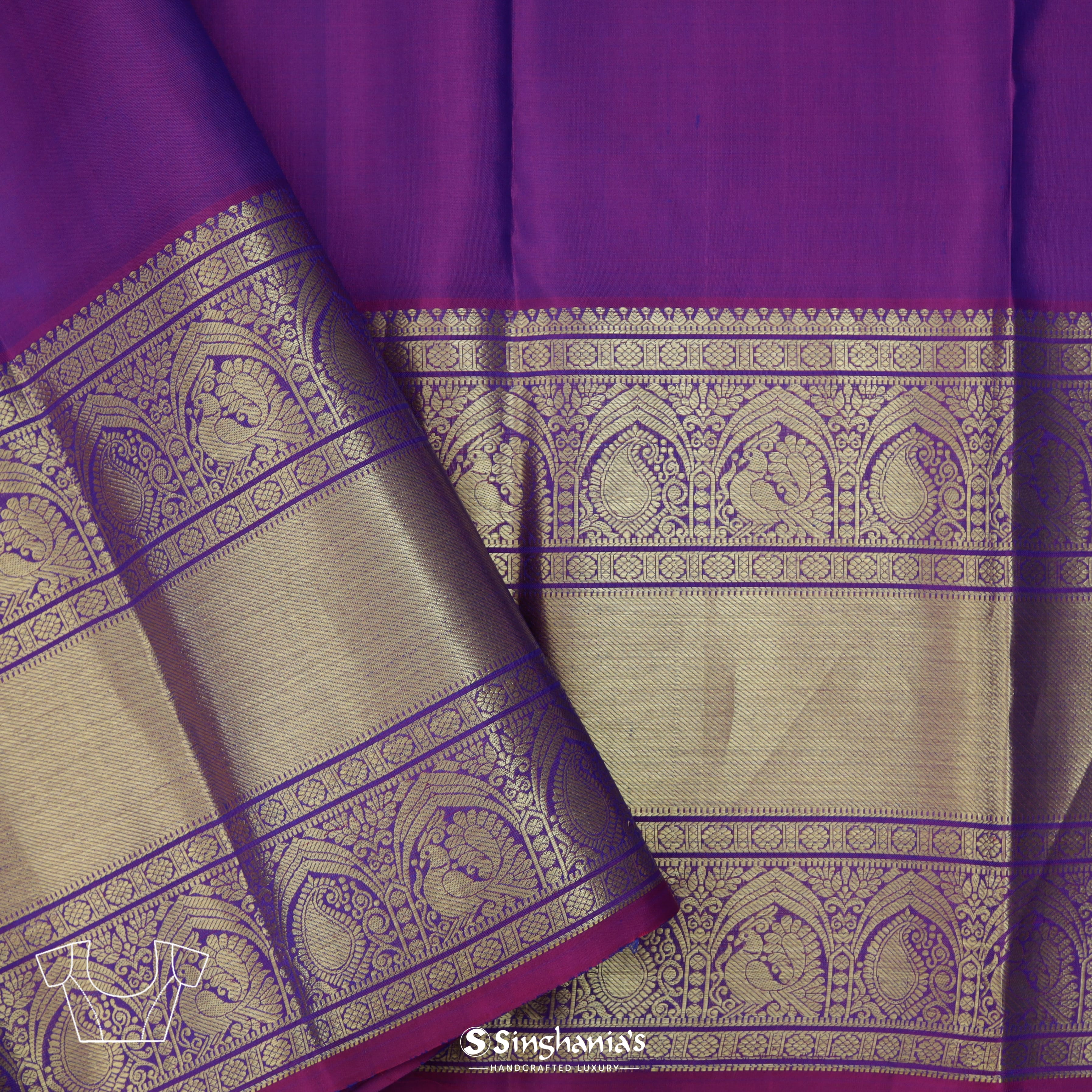 Byzantine Blue Silk Kanjivaram Saree With Floral Jaal Design