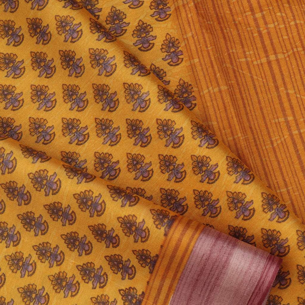 Mustard Yellow Floral Printed Silk Saree - Singhania's