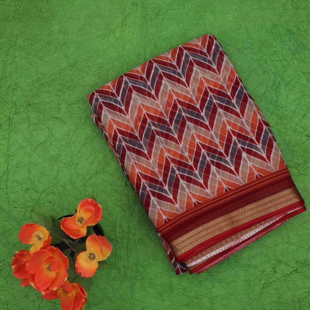 Buy Multicolor Printed Chiffon Saree with Modal Satin Blouse Piece