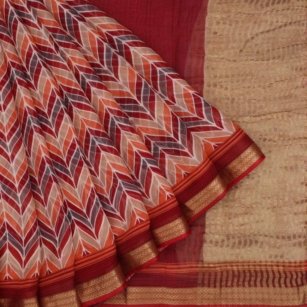 Multicolor Printed Chiffon Saree - Singhania's