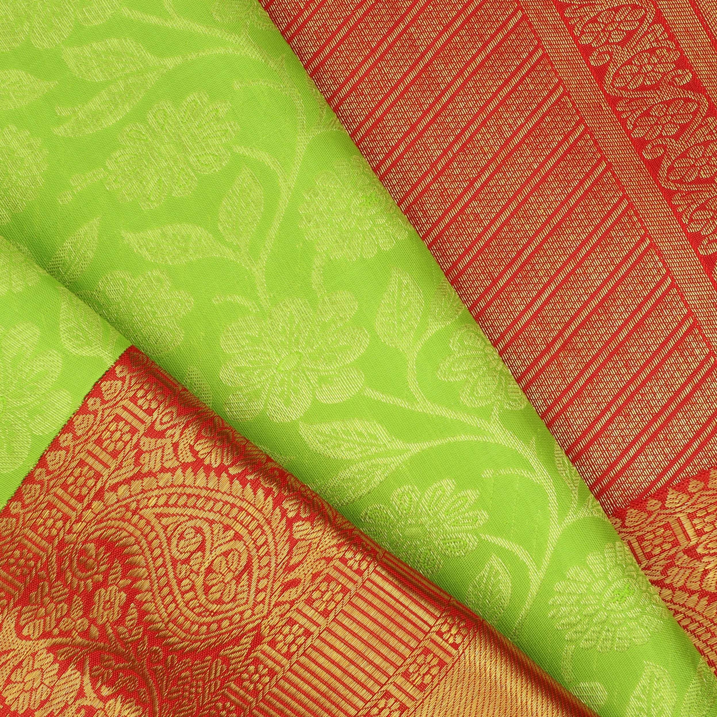 Lime Green Kanjivaram Silk Saree With Floral Pattern - Singhania's
