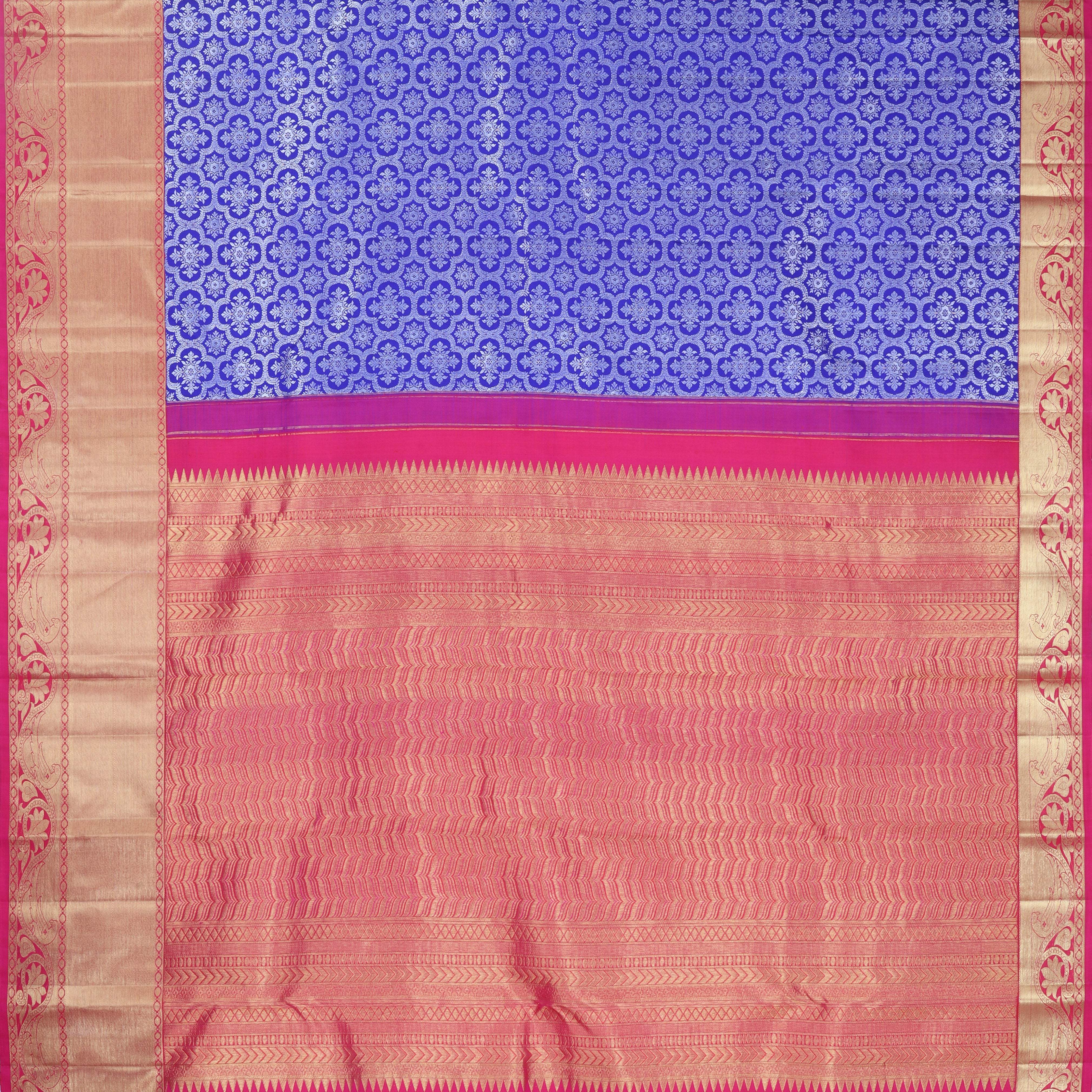 Violet Kanjivaram Silk Saree With Floral Motif Pattern - Singhania's