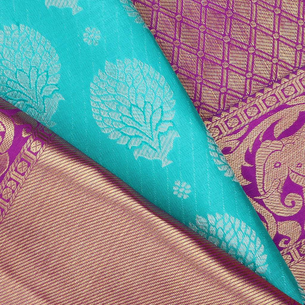 Sky Blue Kanjivaram Silk Saree With Floral Buttas - Singhania's