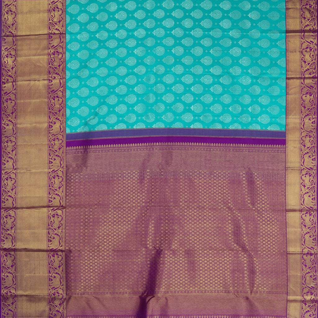 Sky Blue Kanjivaram Silk Saree With Floral Buttas - Singhania's