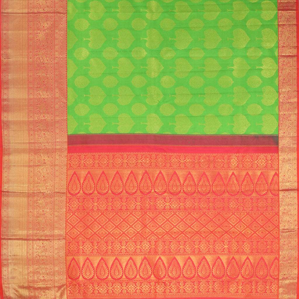 Vibrant Green Kanjivaram Silk Saree With Floral Buttas - Singhania's