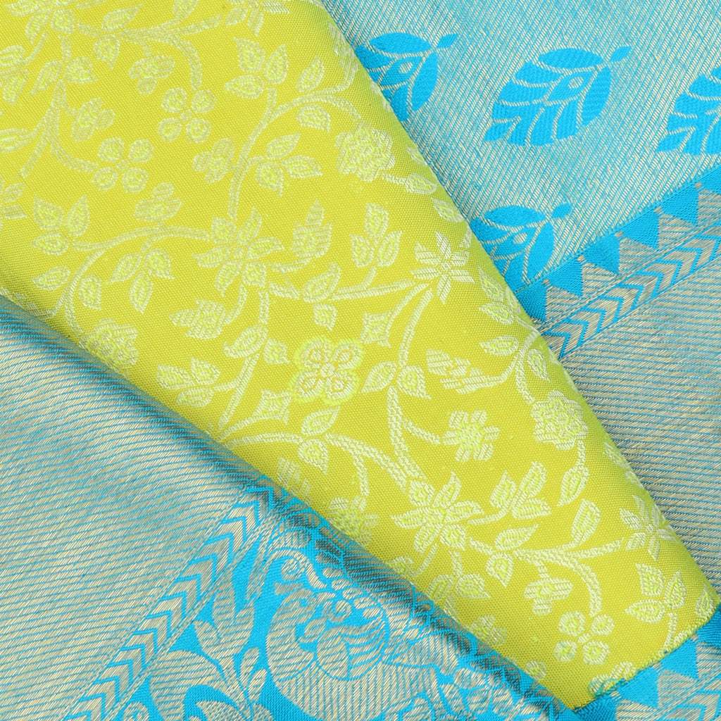 Lemon Yellow Kanjivaram Silk Saree With Floral Pattern - Singhania's