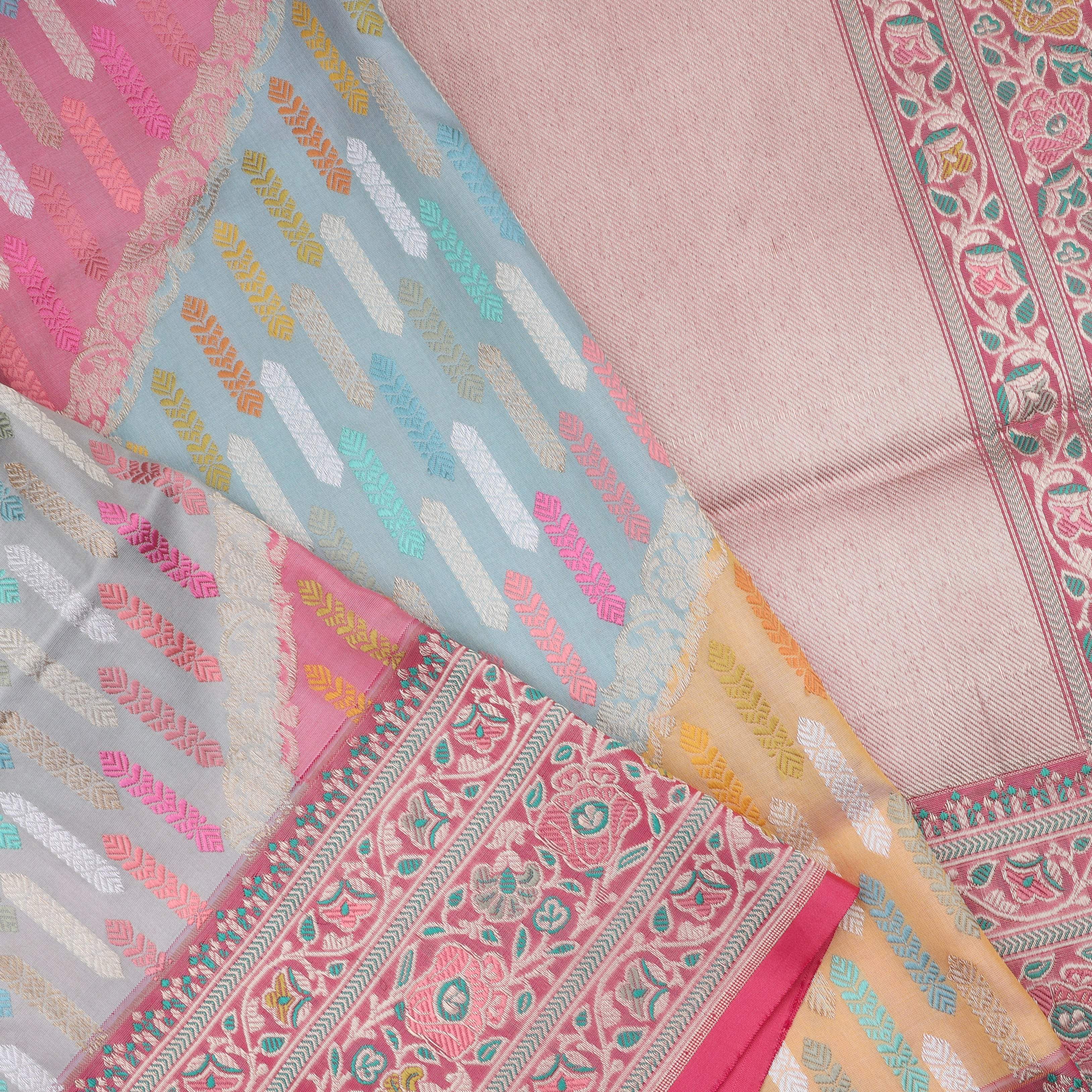 Multi Color Banarasi Handloom Silk Saree With Fern Motif - Singhania's