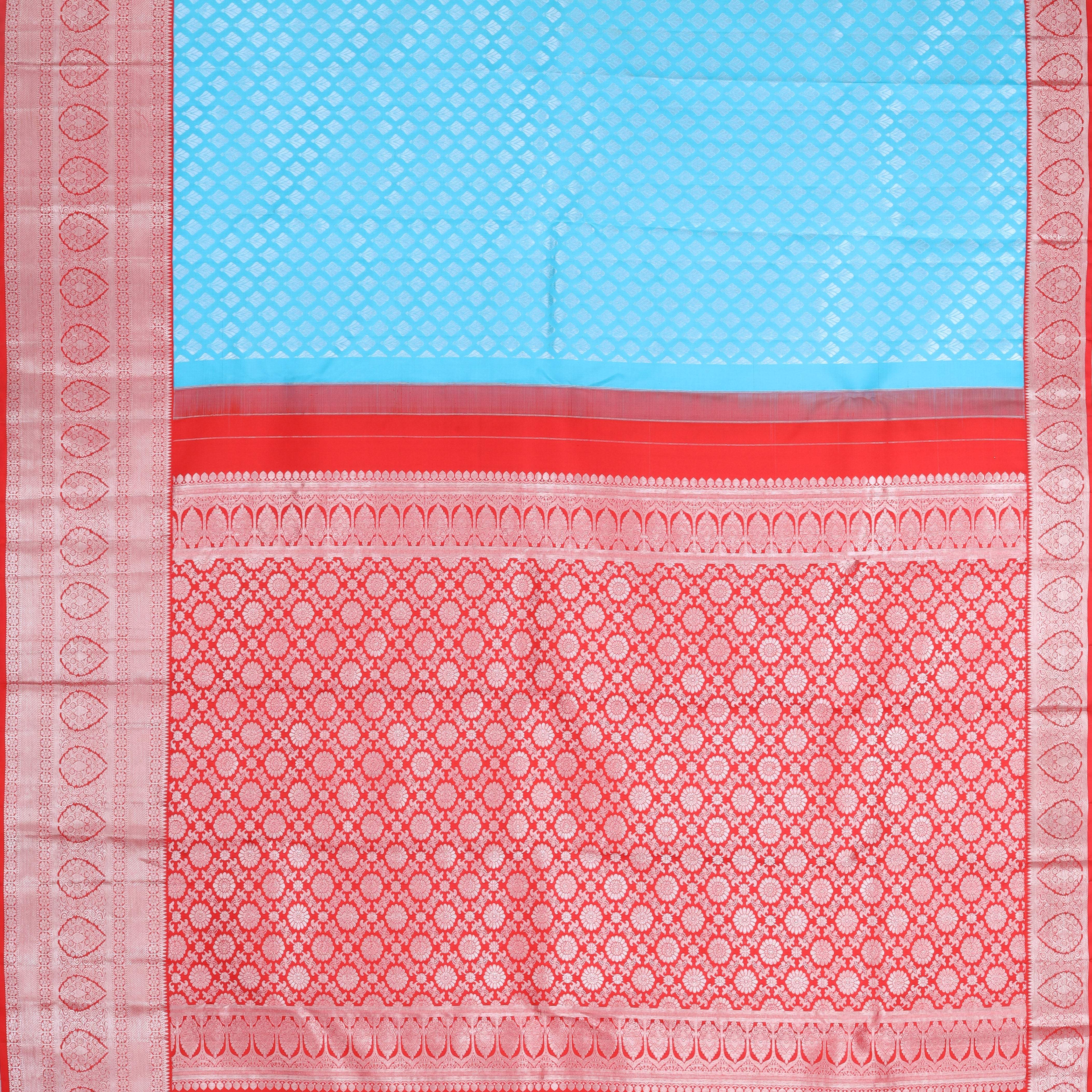 Sky Blue Kanjivaram Silk Saree With Floral Motifs - Singhania's