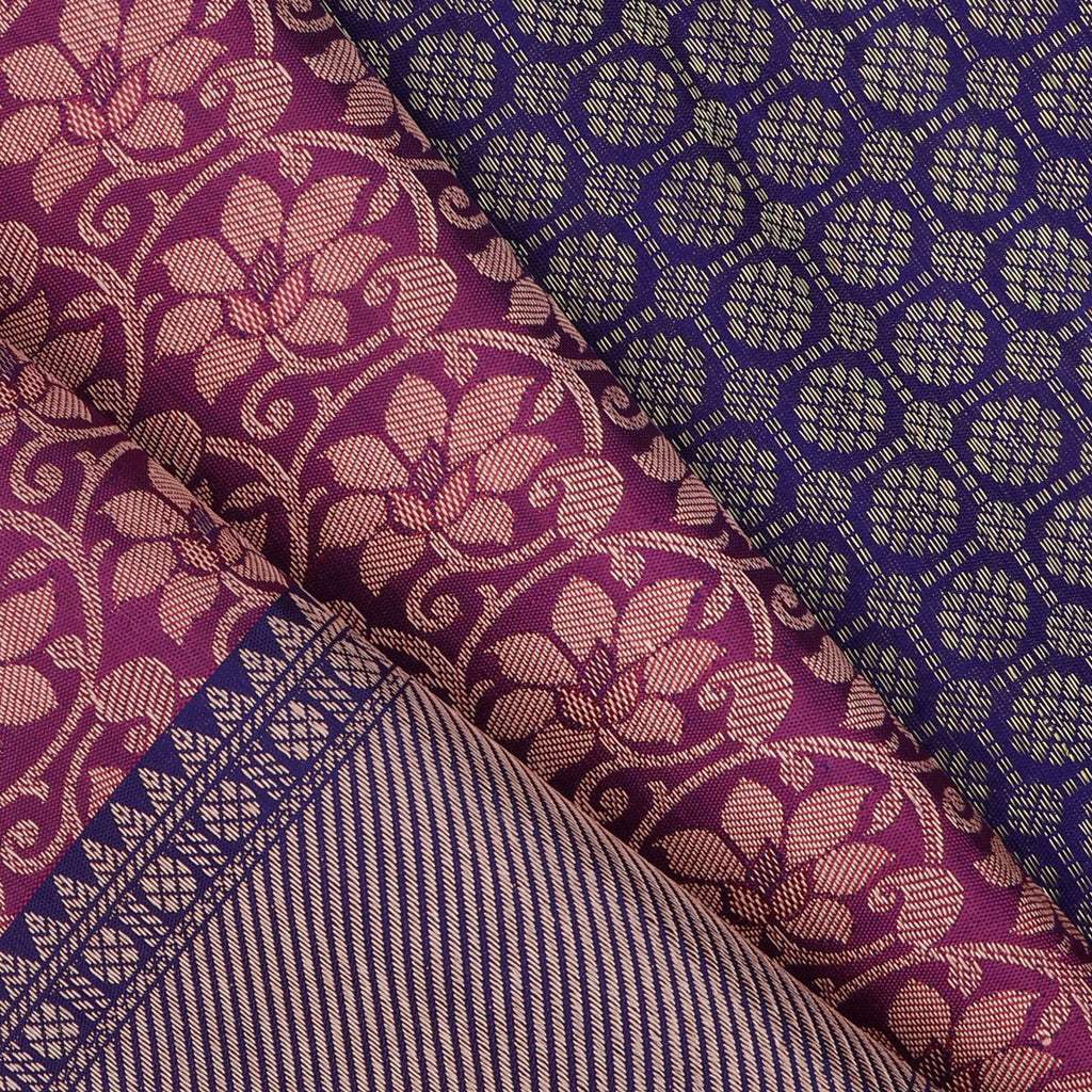 Tyrian Purple Kanjivaram Silk Saree With Floral Pattern - Singhania's
