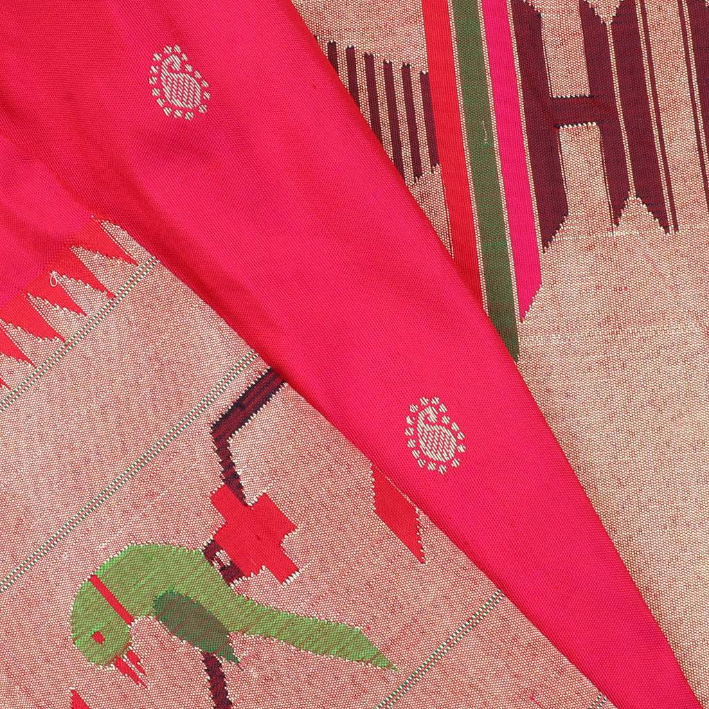 Vibrant Pink Paithani Silk Handloom Saree With Mangai Buttis - Singhania's