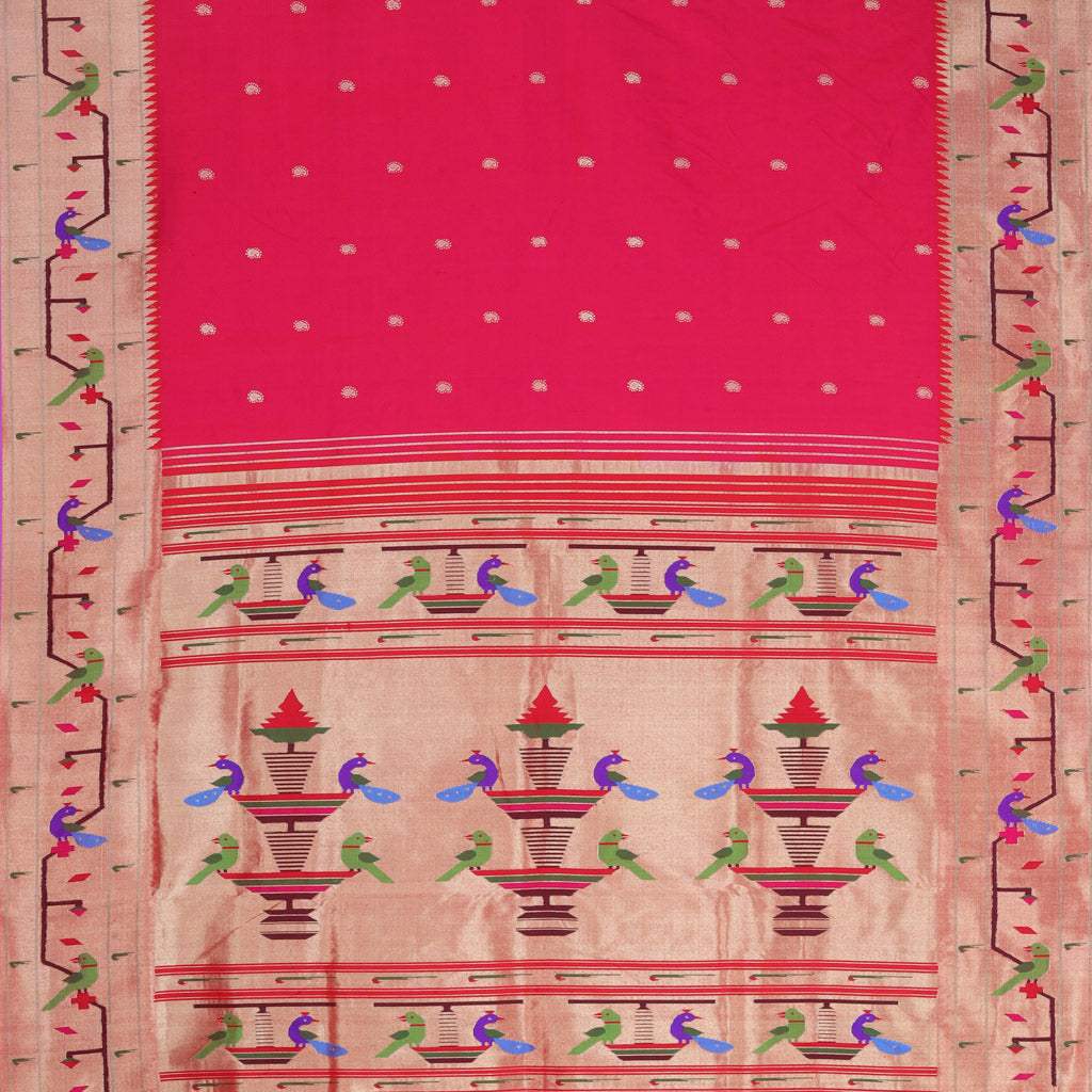 Vibrant Pink Paithani Silk Handloom Saree With Mangai Buttis - Singhania's