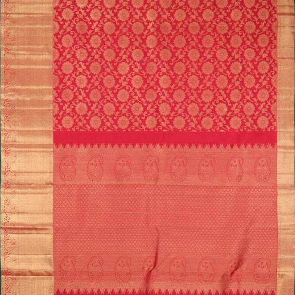 Vibrant Red Kanjivaram Silk Saree With Floral Pattern - Singhania's